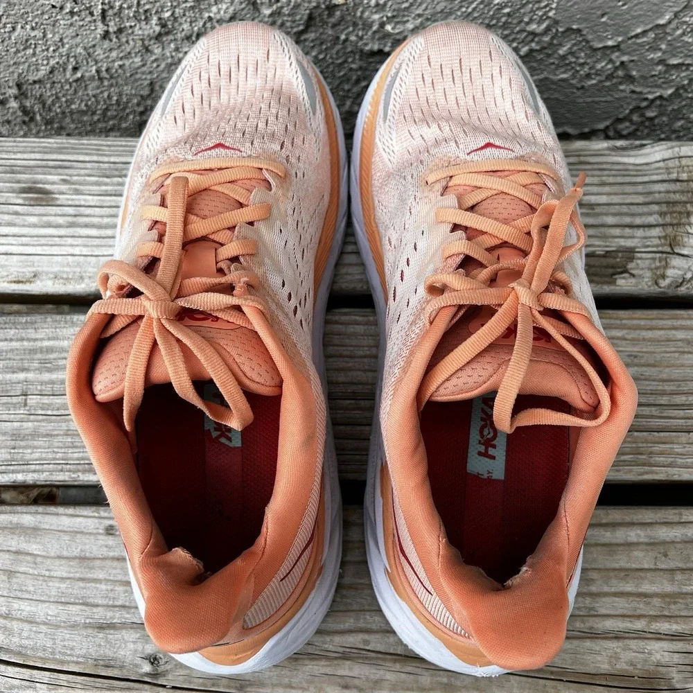 Hoka One One Shoes Women Size 9.5 Clifton 8 Running 7 Orange Road Sneakers